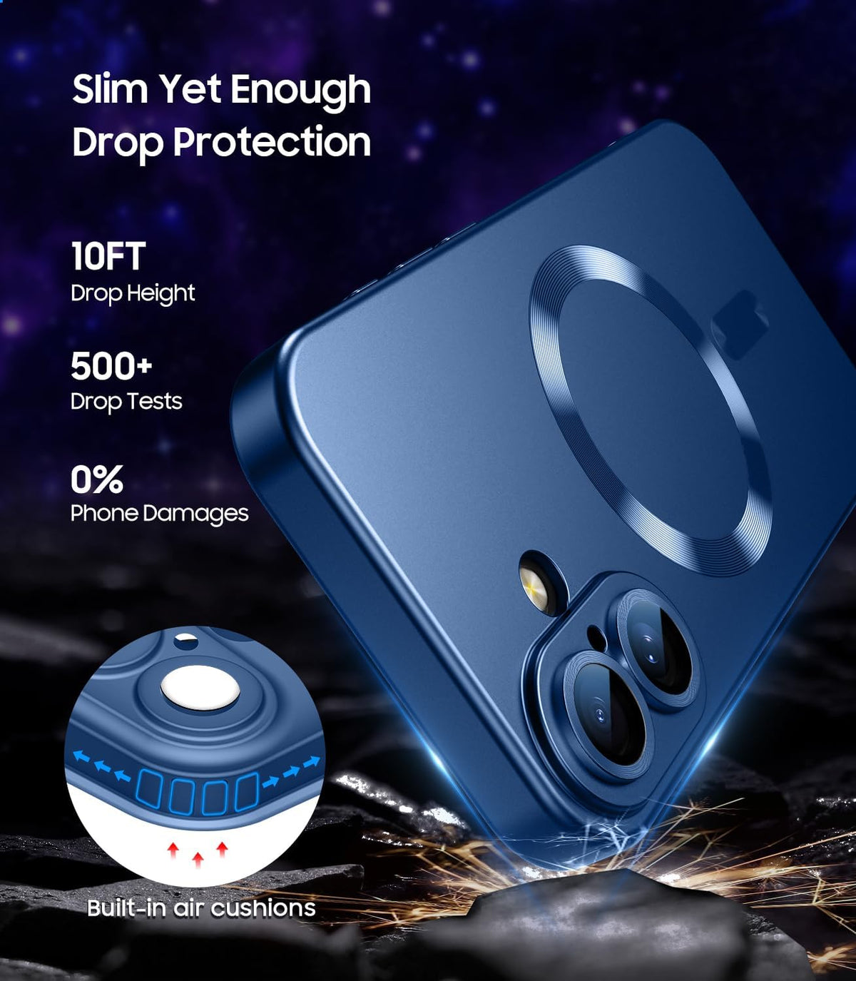 Magnetic for iPhone 16 Case [Compatible with MagSafe][Built-in Camera Lens Protector] Slim Soft Silicone Bumper Shockproof Metallic Luster Phone Case (Blue)