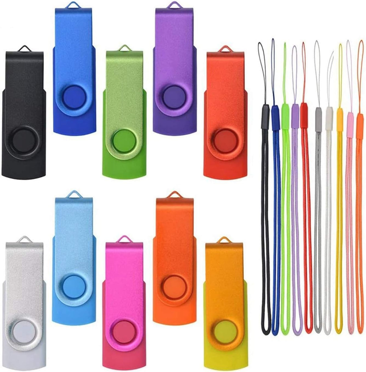Kepmem USB Flash Drive - 10 Pack 32MB USB 2.0 Memory Sticks - Swivel Small Capacity PenDrive - 10 Assorted Colors