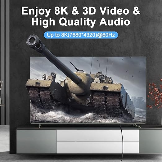 Thsucords 8K 4K HDMI Cable 3.3FT, High Speed Braided HDMI to HDMI 2.1 Cord Supports 8K@60Hz, 4K@120Hz 144Hz 48Gbps Compatible with Roku TV/PS5/HDTV/Blu-ray
