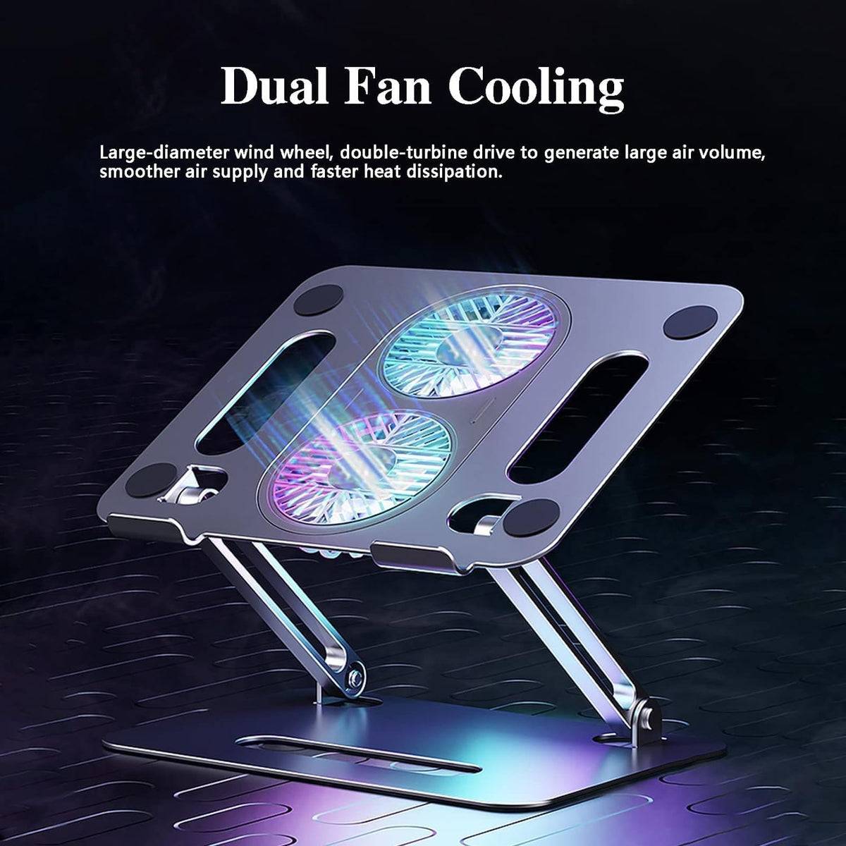 Adjustable Laptop Stand with Cooling Fan, Aluminium Alloy Multi-Angle Computer Holder for Desk, Portable Notebook Metal Mount All Laptops 11"-17.3"-Grey