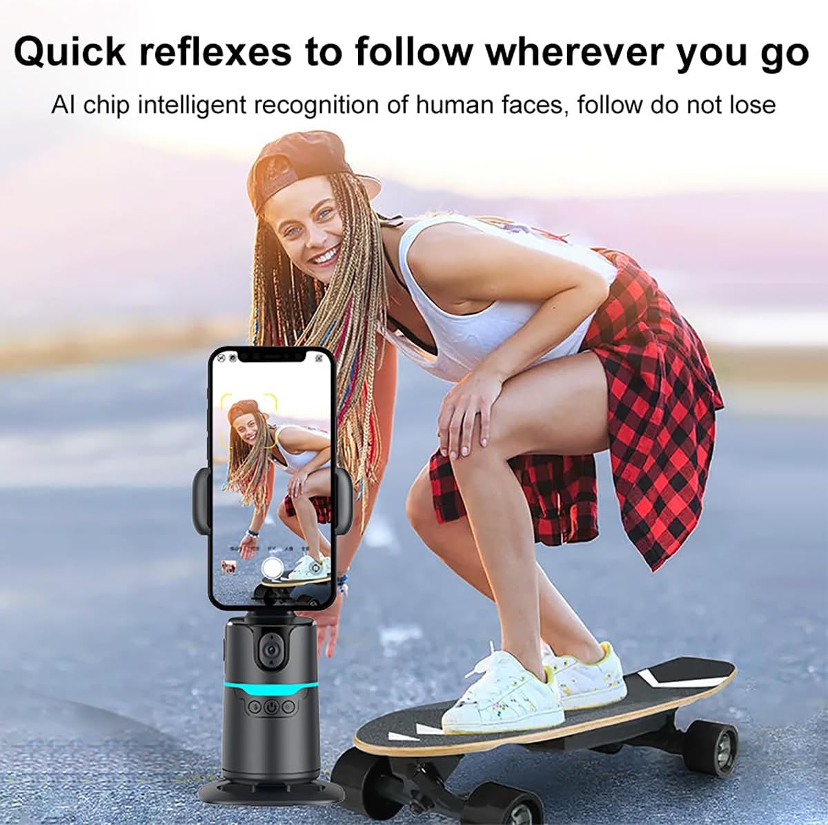 Auto Face Tracking Phone Holder,No App Required,360° Rotation Phone Camera Stand with Remote and Gesture Control, Smart Shooting Stand for Vlog/TIK Tok Live Streaming YouTube Video Record