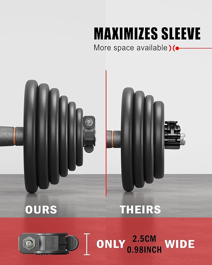 ZY-HUAN 1 Inch Barbell Clips, Adjustable Barbell Collars 23–30mm, Weight Clips for Dumbbells, Nylon Clamps with 6 Inserts