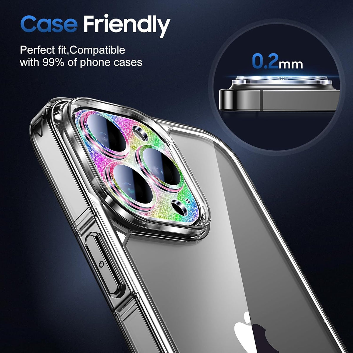 UniqueMe 3 Packs Compatible for iPhone 13 Pro Max/iPhone 13 Pro Camera Lens Protector Acrylic [Not Glass],[Case Friendly][Scratch-Resistant][Night Shooting Mode]-Glitter Colorful