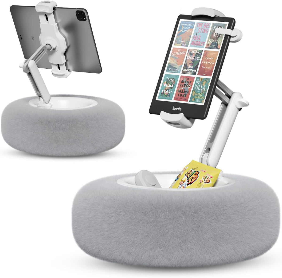 Tablet Pillow Stand for Reading, Adjustable Tablet Pillow Stand for Lap with Detachable Bowl, Fits 4.7"-13" Kindle/Phones/Tablets, Watch Videos, Stream Media, Gray