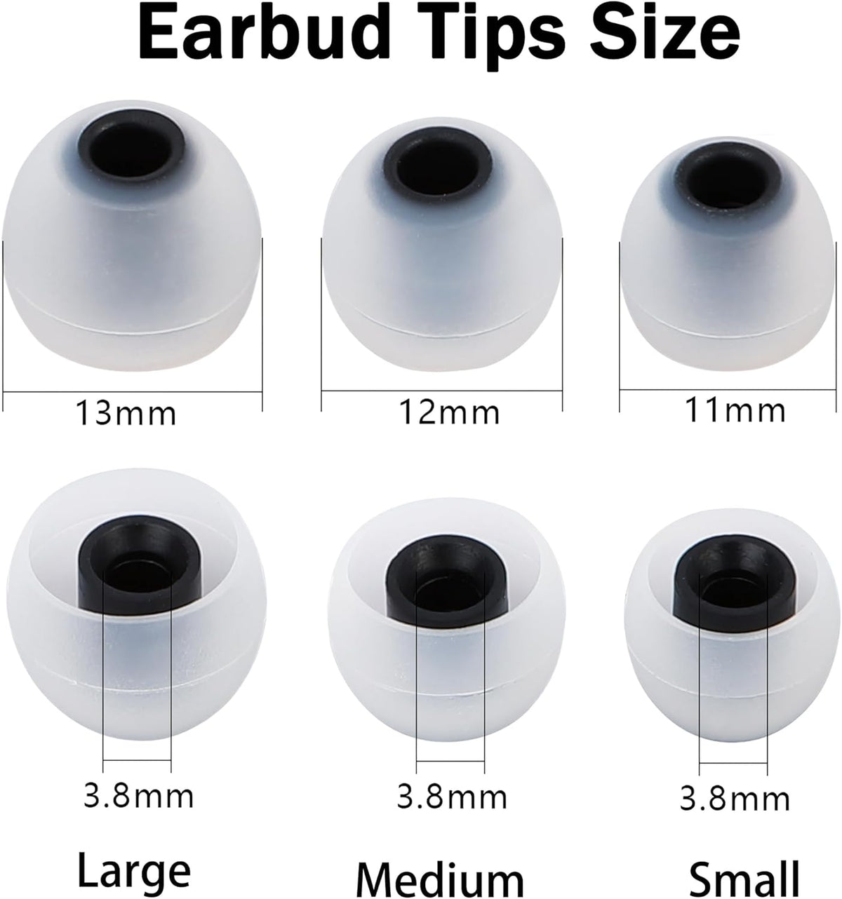 Replacement Earbud Tips Silicone Earbud Covers Fit Most in-Ear Earbuds(Inner Hole 3.8mm -5.1mm) Headphone Ear Tips Earbuds Rubber Tips 9 Pairs S M L