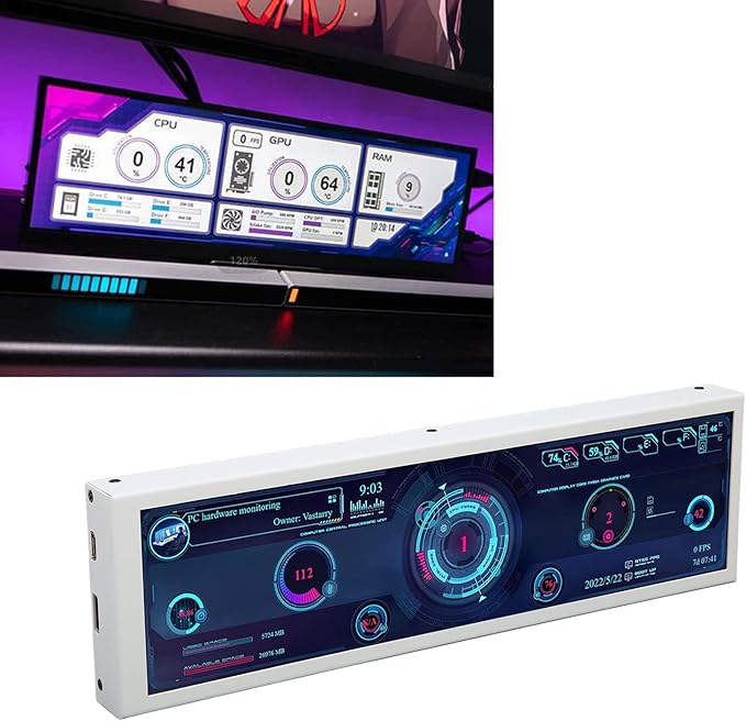 Zopsc 8.8 Inch Computer Temp Monitor 8.8 Inch USB Mini Screen PC Sensor Panel Display PC CPU Data Monitor Temperature Display for RasPi for Linux for