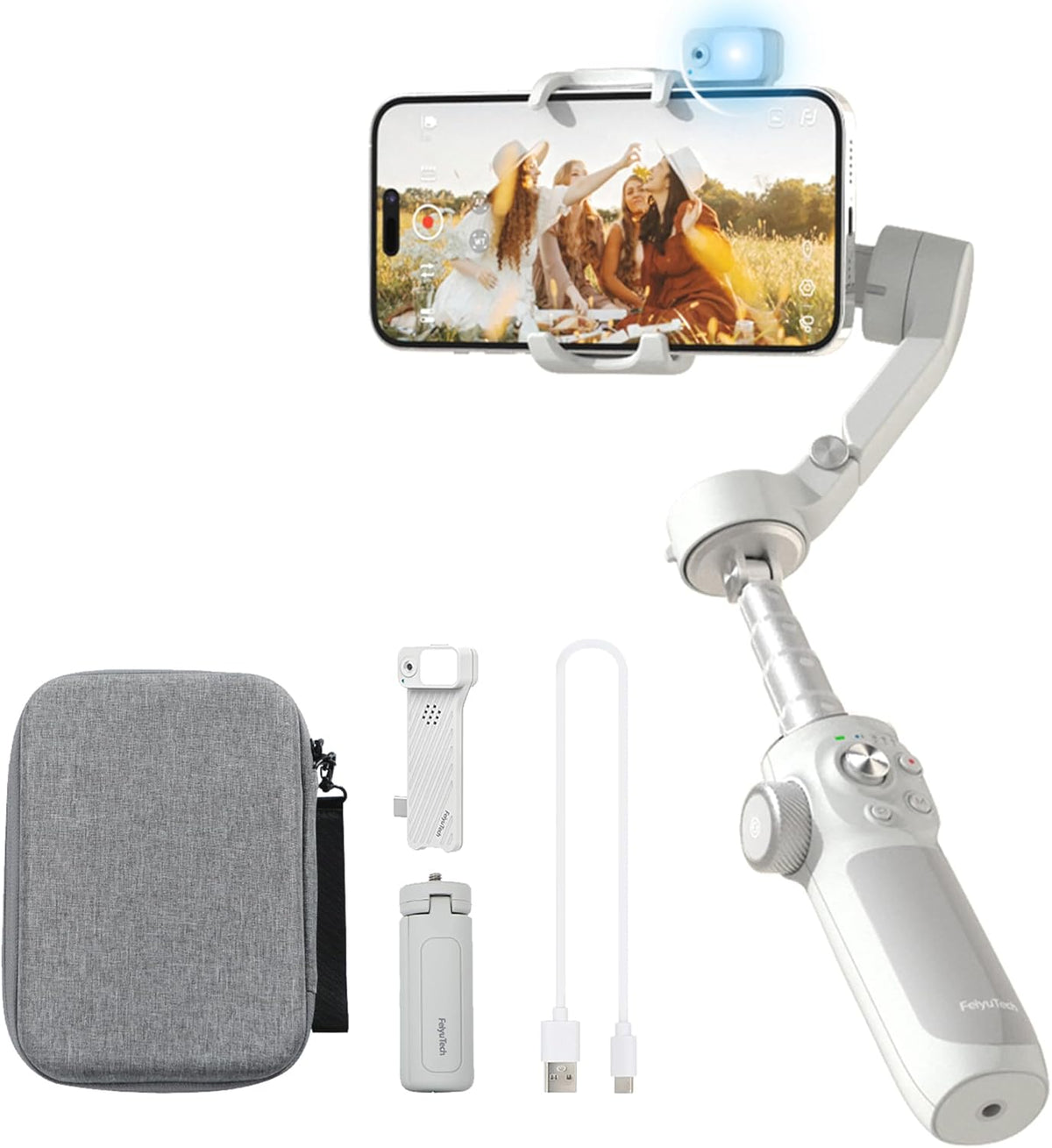 FeiyuTech VB 4 Kit - Smartphone Gimbal with 8.4''Extendable Rod,Bag, Lighting Enabled Tracking Module,Gesture Control, Gimbal Stabilizer for YouTube TikTok Live Video Record,iPhone&Android,Max 0.57lb
