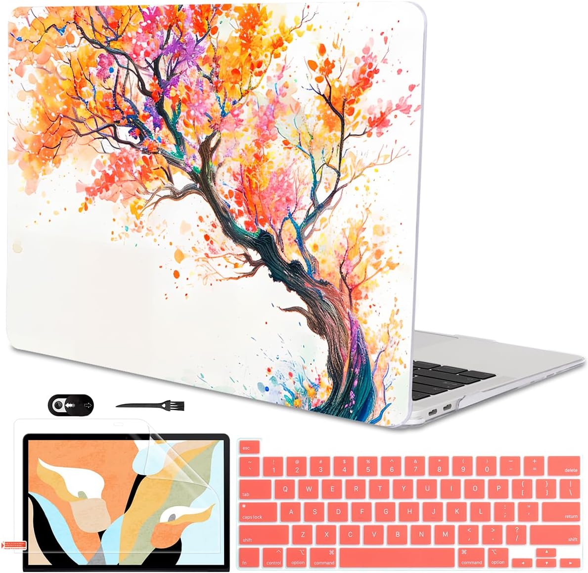 for 2020 2021 2022 MacBook Pro 13 inch Case M2 M1 A2338 A2289 A2251 with Touch Bar & Touch ID, Printed Pattern Plastic Hard Shell Keyboard Cover Screen Protector, Phoenix Tree Flowers