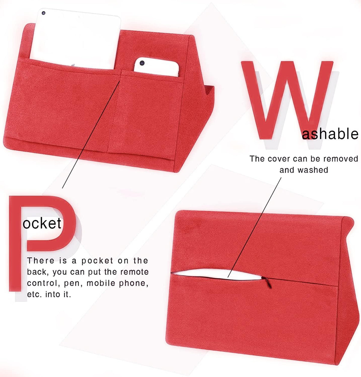 Soft Tablet Stand Pillow with Pocket,Adjustable 3 Viewing Angle,Lazy Holder for Bed Sofa,Compatible with iPads Tablets eReaders Smartphones Books Magazines (Wine Red)