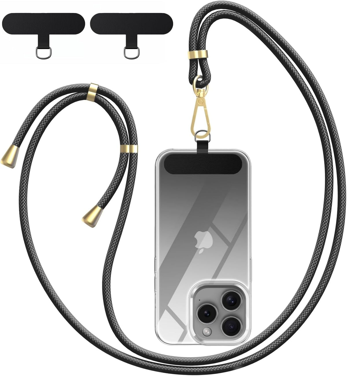 Crossbody Phone Lanyard Strap with 2 Pack Patchs, Adjustable Universal Nylon Neck Strap