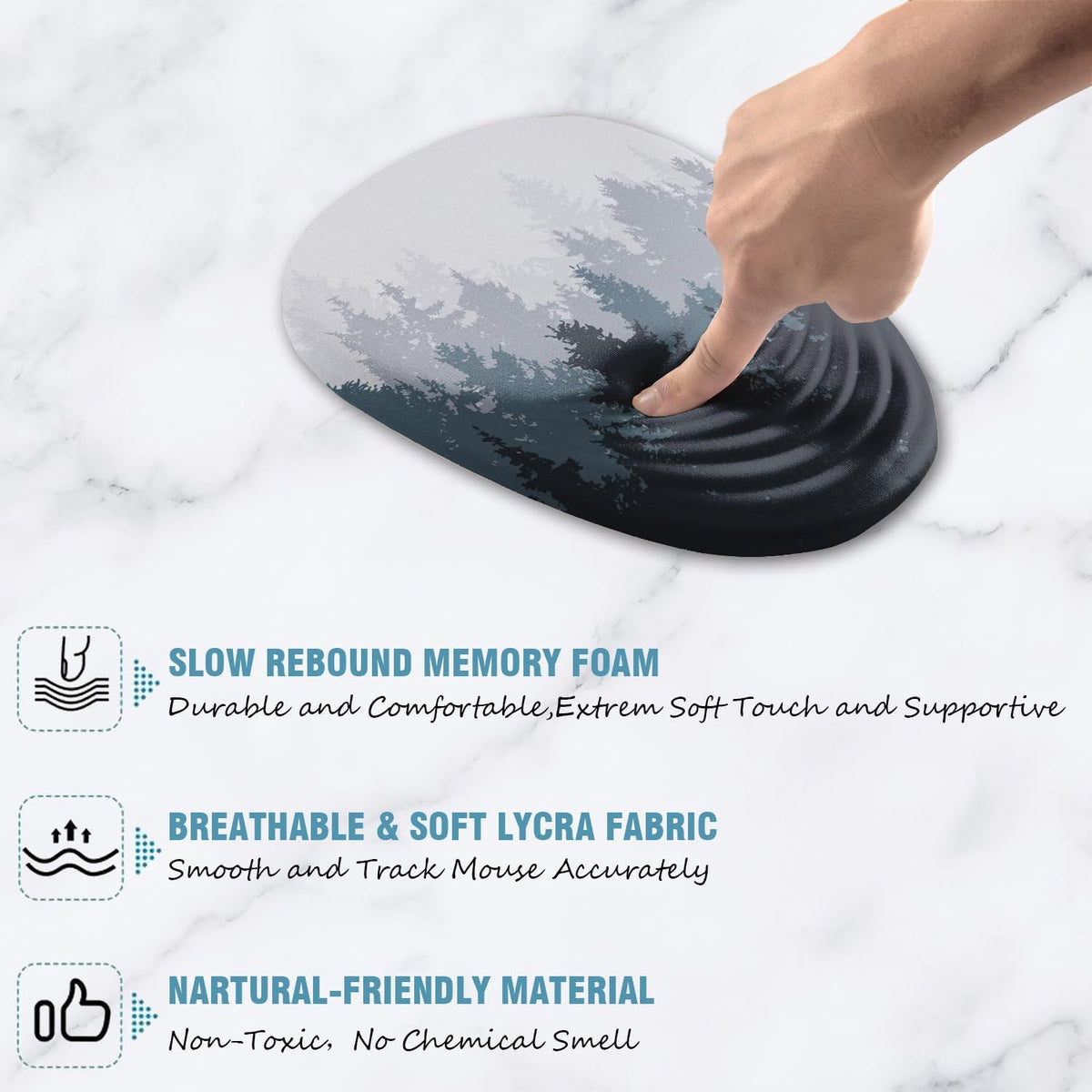 Ergonomic Mouse Pad Wrist Support, Mouse Pad with Wrist Rest, Memory Foam Massage Design & Non-Slip PU Base MousePads for Pain Relief, Desk, Office, Home, Forest Tree