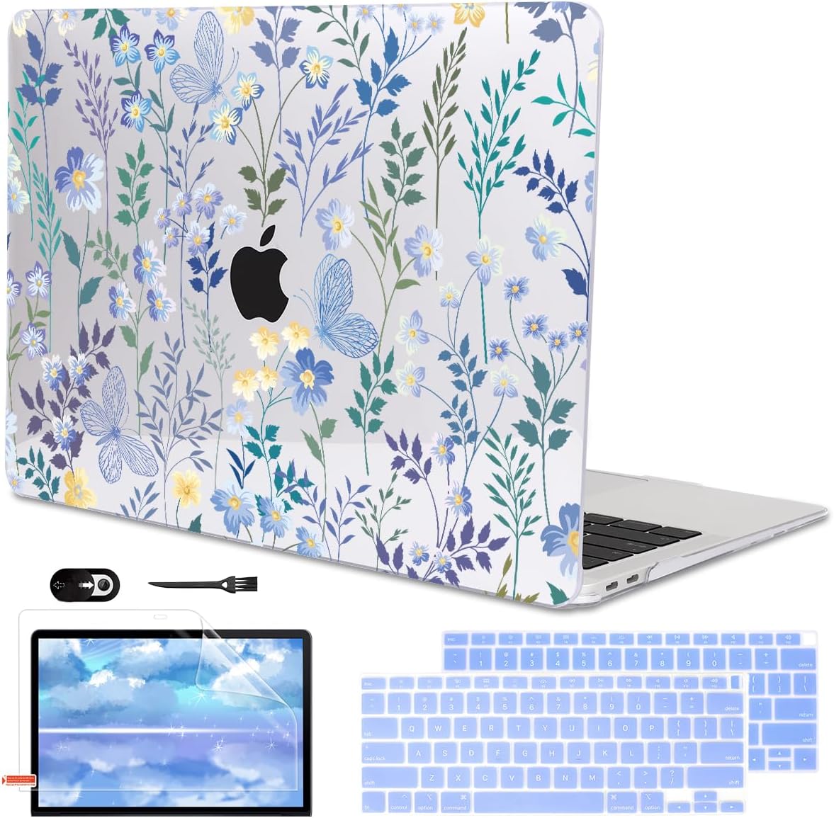 Compatible with 2021 2020 MacBook Air 13 inch Case M1 A2337 A2179 A1932 2018 2019 Release, Pattern Plastic Hard Shell Case & Keyboard Cover for Mac Air 13 Touch ID, Meadow Wildflower