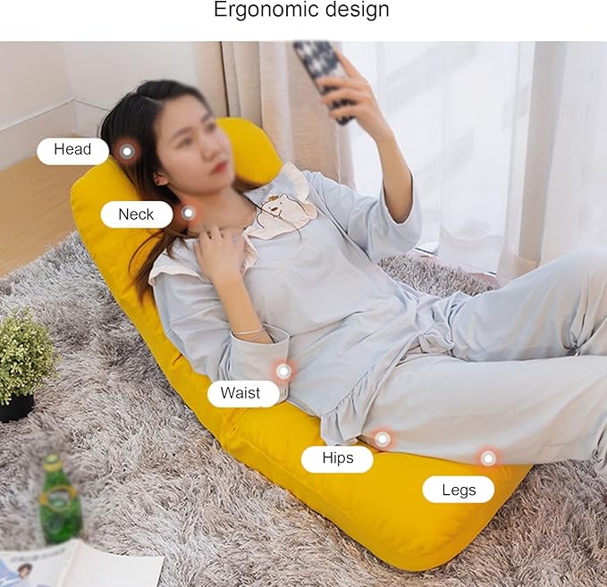 Floor Chair Gaming Floor Seat for Living Room Adjustable Backrest with Cotton Linen Cover for Balcony Reading Bedroom Study Room(Yellow)