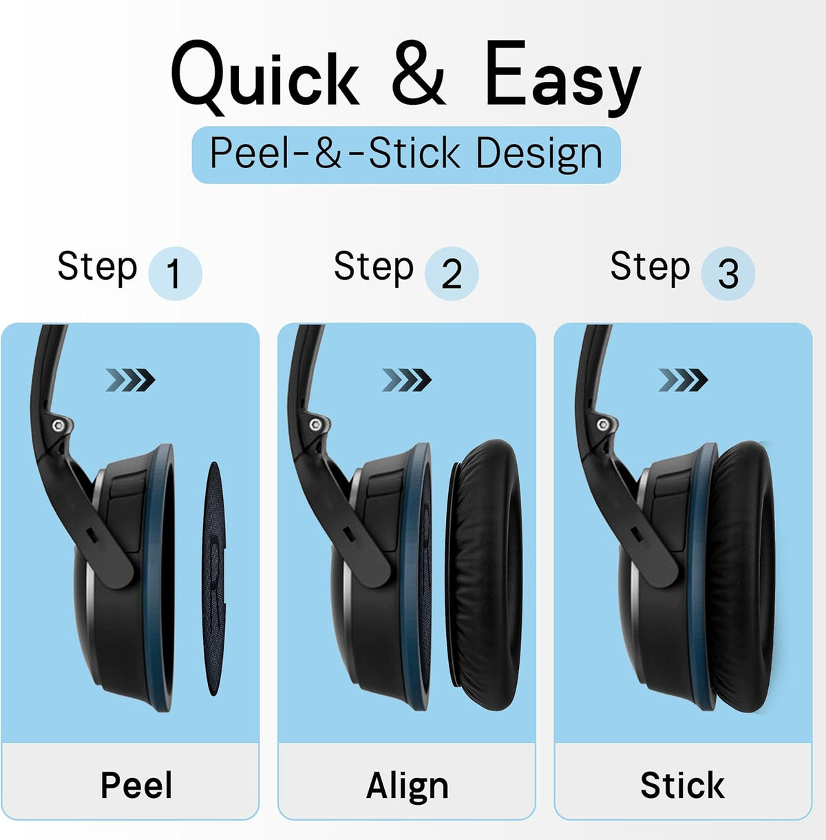 Earpads Replacements for Bose QuietComfort 35, QuietComfort 45, QC 35, QC 45 Over Ear Headphones, Protein Leather, Noise Isolation Fit, Black
