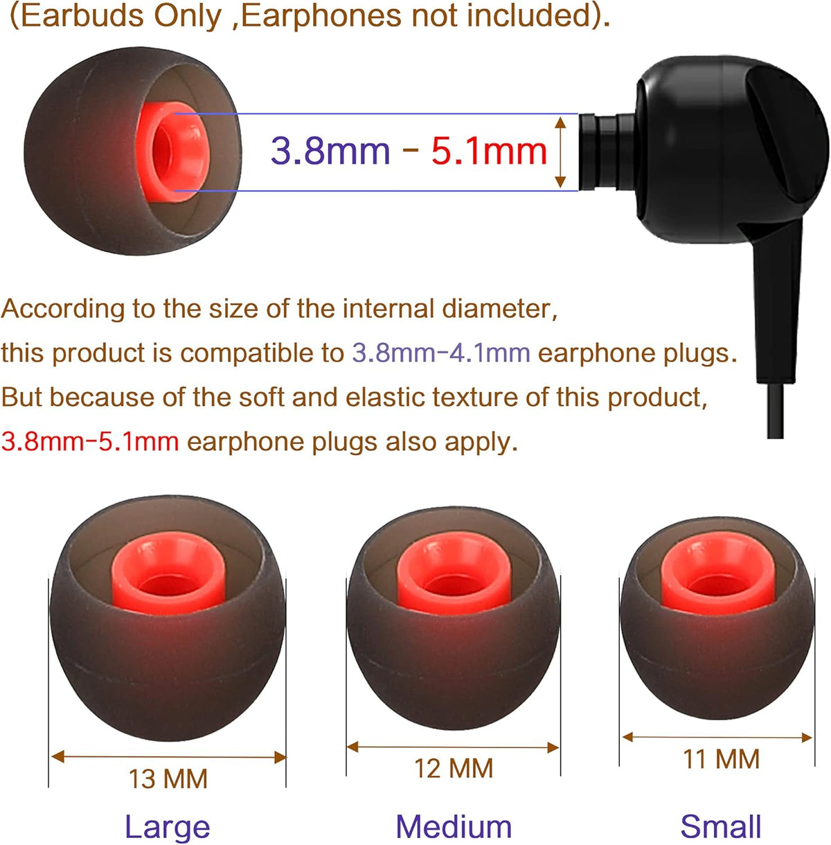 Brandless Silicone Earbud Tips Replacement Earbuds Cap Eartips Tips Eargels 9 Pairs SML
