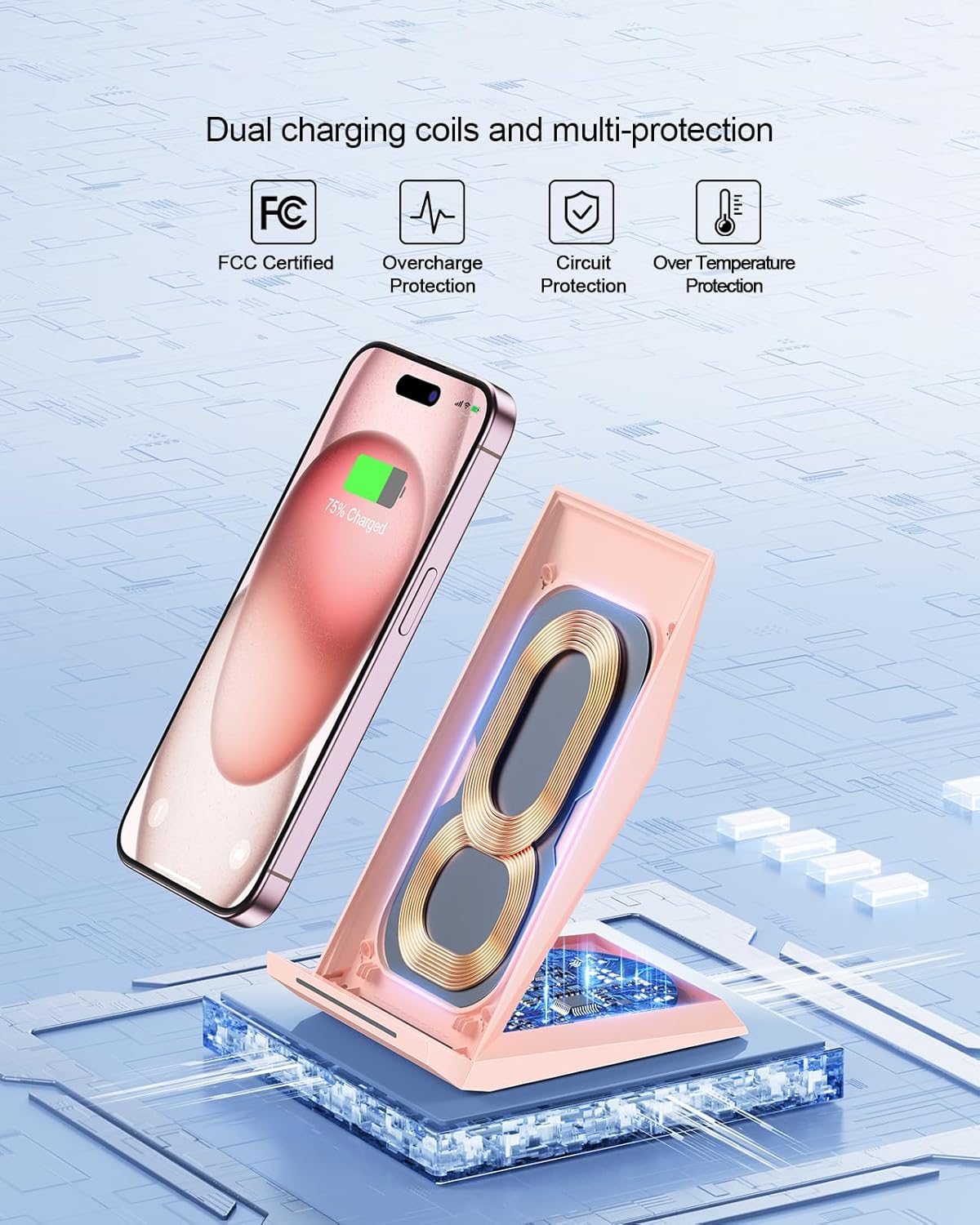 NANAMI Wireless Charger - Qi Certified Wireless Charging Stand Compatible iPhone 16/15/14/13/12/11 Pro/XS Max/XR/8, 10W for Samsung Galaxy S25/S24/S23/S22/S21/S20/Note 20 Ultra and Qi-Enabled Phone