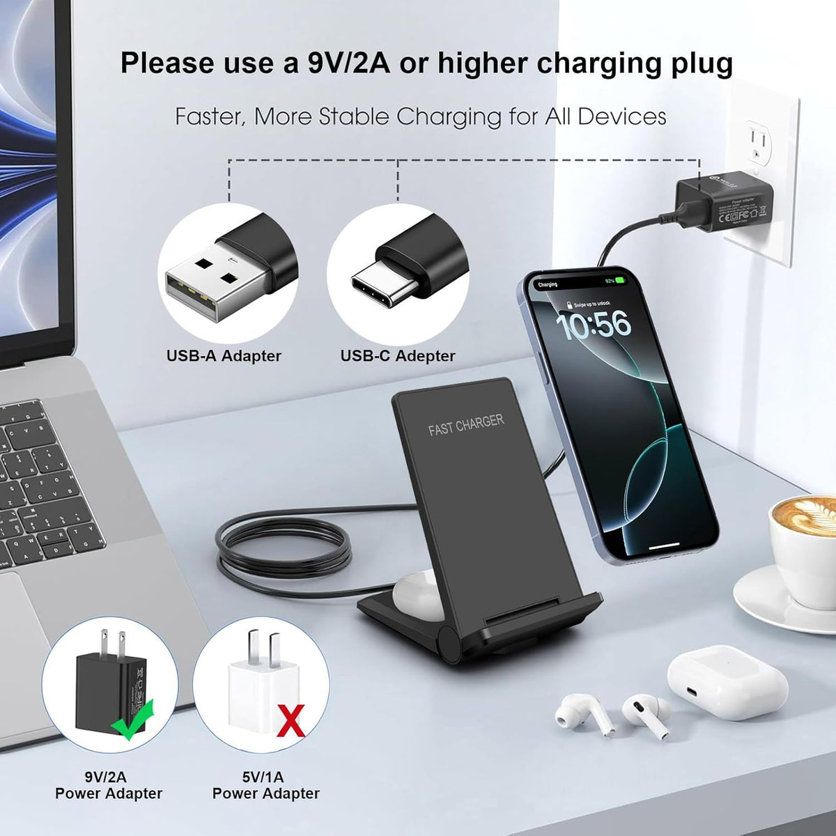 PDKUAI 2 in 1 Wireless Charger,[New Update] 25W Foldable Wireless Charging Station for iPhone 16/16 Pro/15/14/13/12/11/8/Airpods,Dual 15W Fast Dual Induction Charge Stand for Samsung Galaxy/Buds3