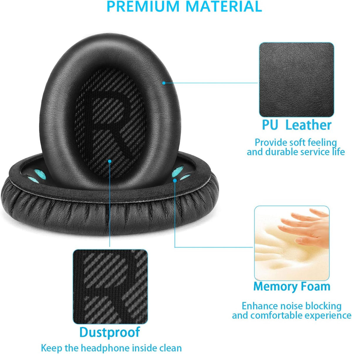 Professional Replacement Ear Pads for Bose QuietComfort 35 QC15 QC25 QC2 QC35/ Ae2 Ae2i Ae2w SoundTrue & SoundLink Over-Ear/Around-Ear Headphones/Soft Protein Leather (Black)