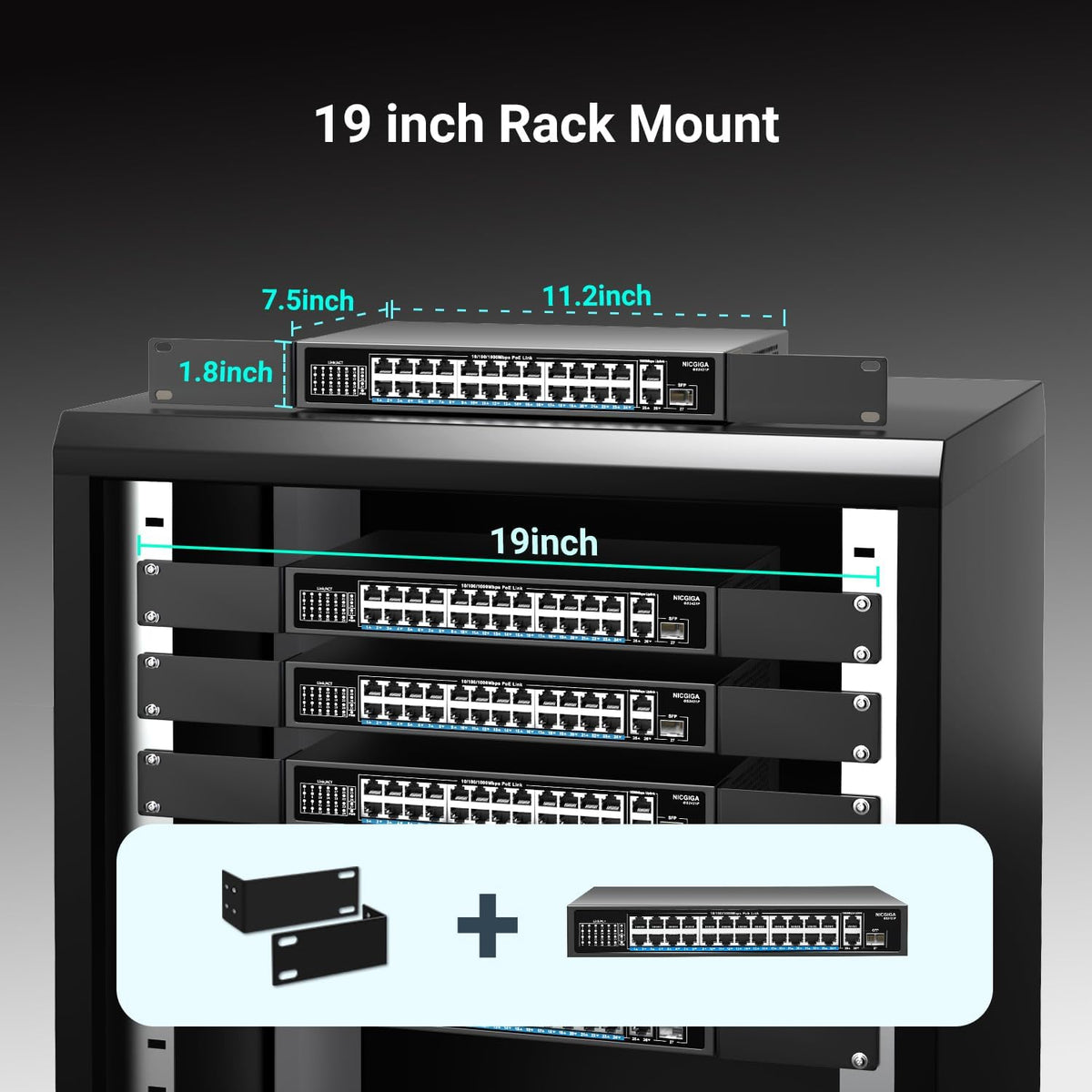 NICGIGA 24-Port Gigabit PoE Switch with 24 PoE+@300W, 2 Gigabit Uplink Ports, 1 SFP, Sturdy Metal for Desktop/Rack Mount, Plug and Play, Unmanaged Power Over Ethernet Switch