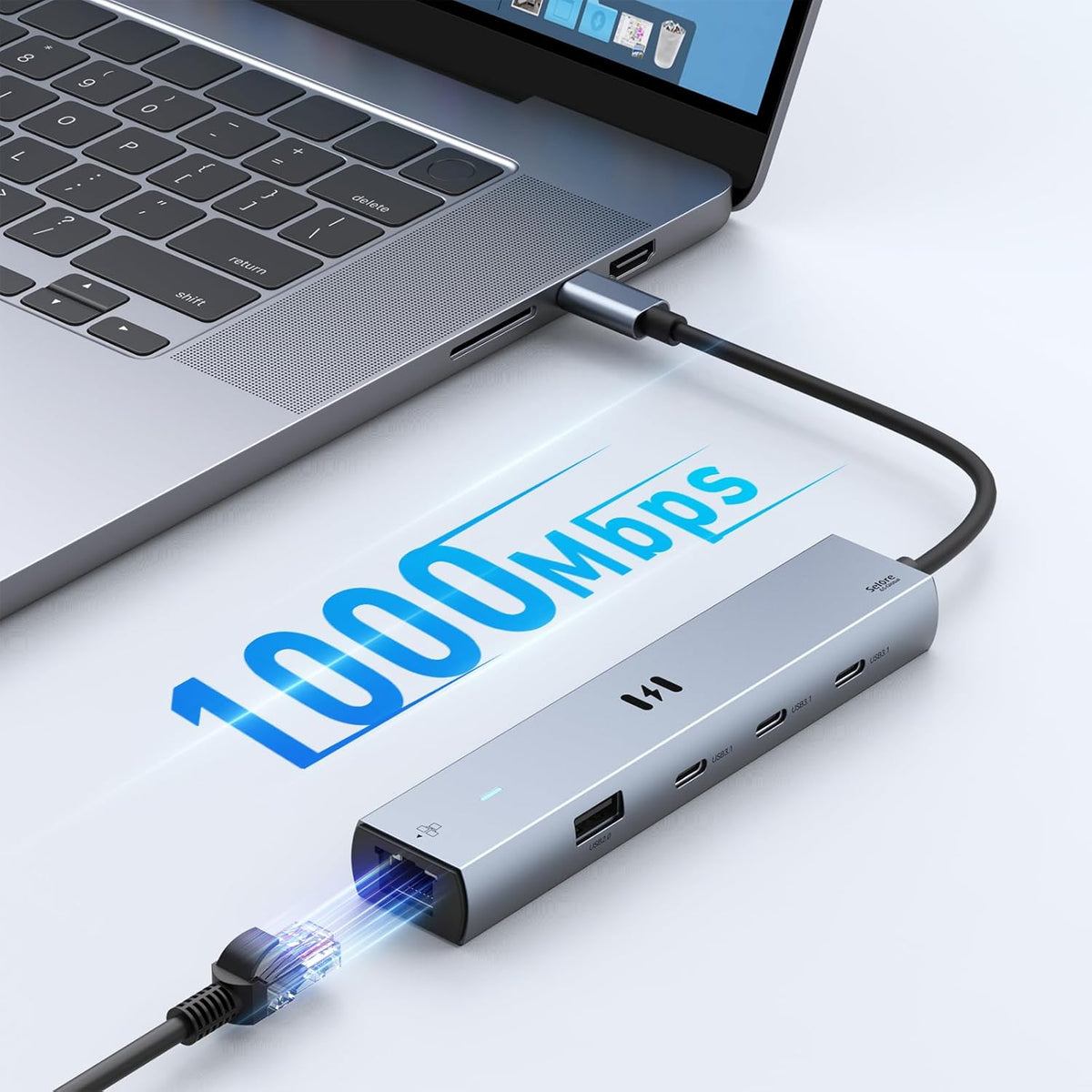Selore 10Gbps USB C Hub Multiport Adapter, Ethernet Adapter with 4K@60Hz HDMI, Gigabit Ethernet, 3 USB C Ports, 100W PD, USBC Dongle for MacBook Pro Air, iPad, HP, Dell, etc