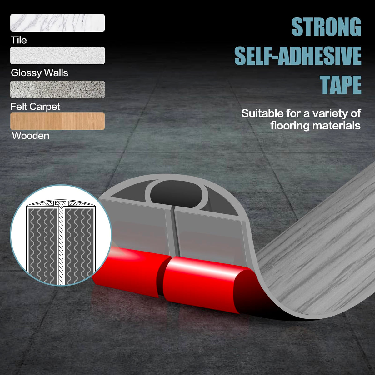 Floor Cord Cover Self Adhesive Cord Hider,10FT Cable Management, Extension Strip Protector for Wires, Prevent Cable Trips for Offices, Gyms, Exhibitions Cavity:0.39"(W) x 0.27"(H) Gray Wood