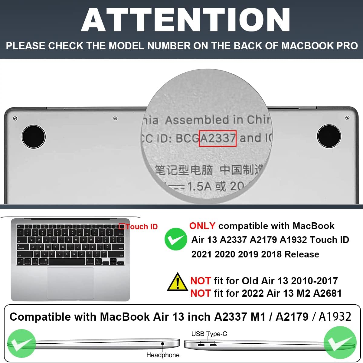 for MacBook Air 13 inch Case 2021 2020 2019 2018 Release M1 A2337 A2179 A1932, Pritned Pattern Plastic Hard Case Cover for MacBook Air 13 M1 with Retina Display Touch ID, Small Green Flowers