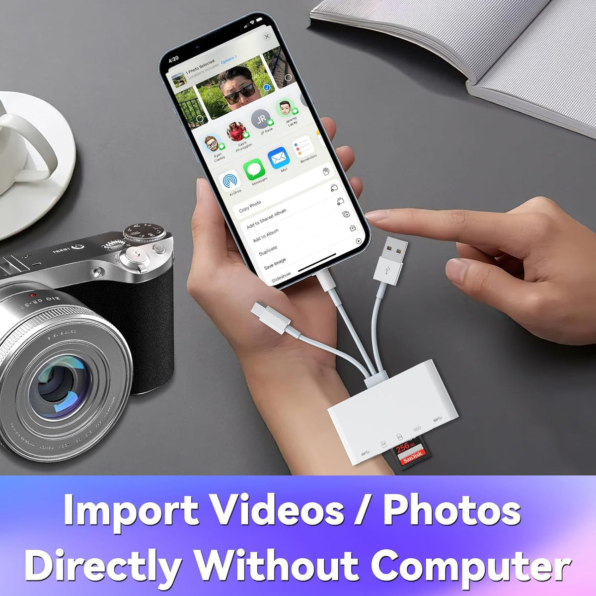 5-in-1 Memory Card Reader for iPhone, SD Card Reader USB C OTG Adapter with USB C to A Connector Micro SD/SD Dual Slots for iPhone/iPad/Galaxy/Android/Computer/Laptop/More