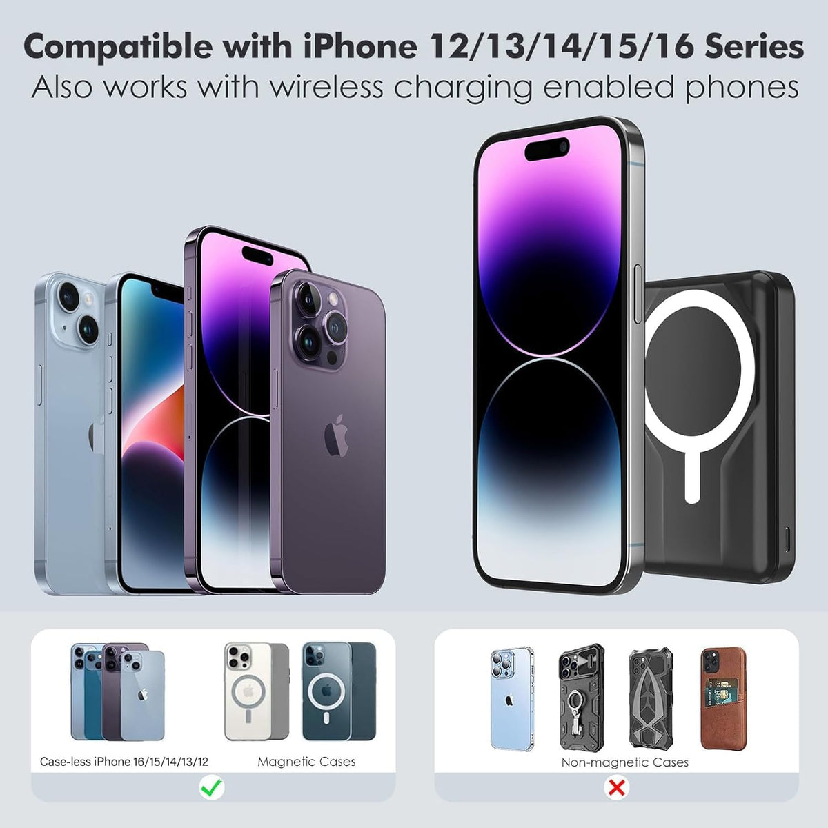 Azmuth Wireless Portable Charger with Stand, Slim 10000mAh Magnetic Power Bank for Magsafe, 22.5W Fast Charging Battery Pack Compatible with iPhone 16/15/14/13/12 Series