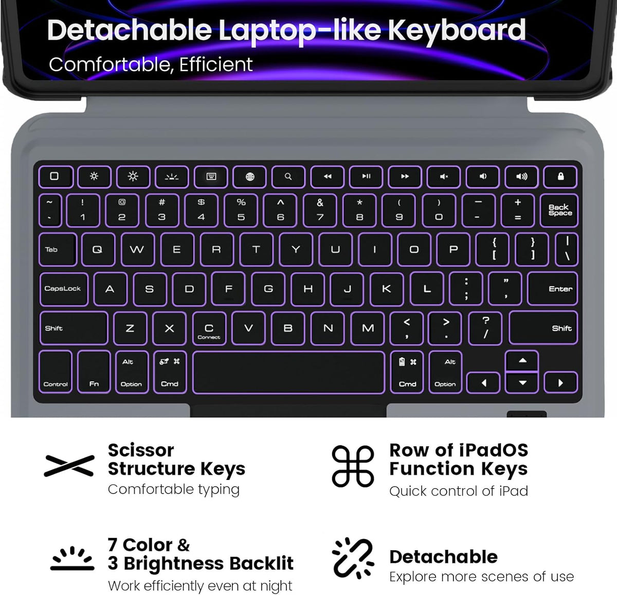 Nillkin iPad Pro 11(1st/2nd/3rd/4th Gen) & iPad Air 5th/4th Generation Case with Keyboard, Magic Trackpad, Rugged Case with Detachable Keyboard, 7 Backlight Colors, Portrait/Landscape Modes, Black