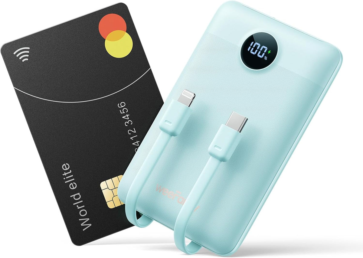 Mini Portable Charger with Built-in Cables 22.5W Fast Charging Power Bank USB-C Small Battery Pack 10000mAh Travel Essential Slim Battery for iPhone 16/15/14, Samsung 25/24, and More