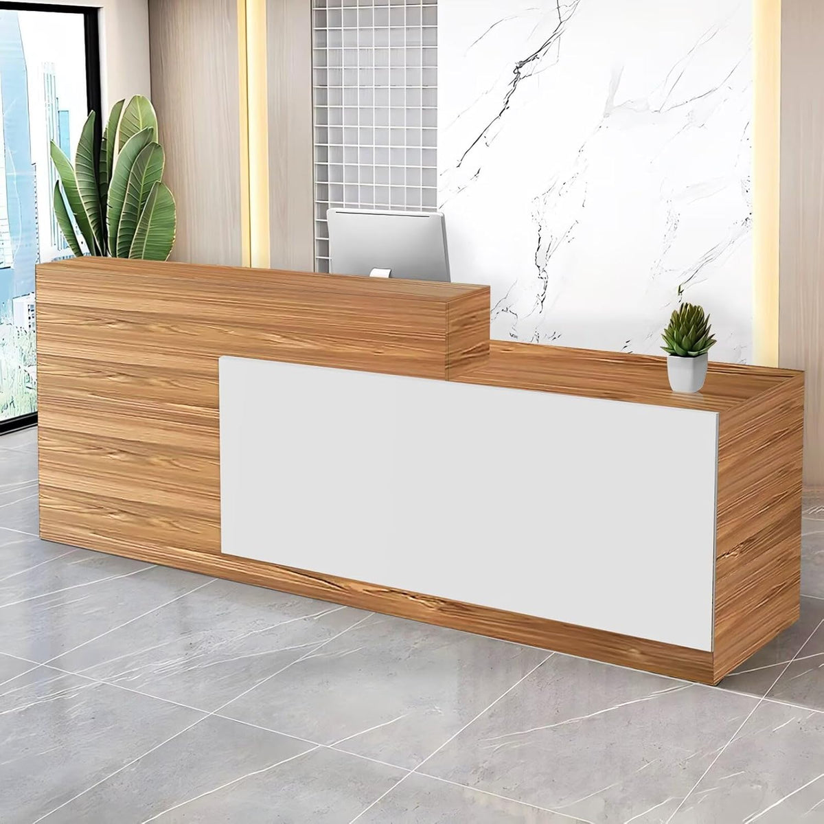 Reception Desk with Counter Modern Checkout Counter with Lockable Drawer Keyboard Tray Receptionist Desk for Office Salon Reception Table S Right 51inch/130cm