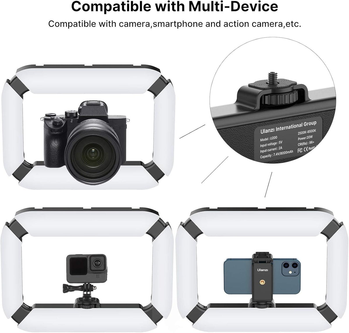 ULANZI Smartphone Video Rig with Light, Cell Phone Handheld Stabilizer with Ring Light 8500k Selfie Light for Filmaking Live Steam Tiktok YouTube Video Recording, with 8000mAh Build-in Battery