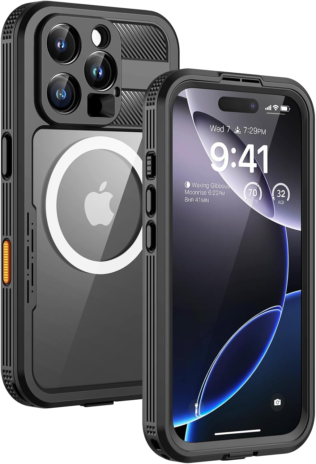 Lanhiem Magnetic for iPhone 16 Pro Case, IP68 Waterproof Dustproof Case, [Compatible with Magsafe] [Built-in Screen Protector] Full Body Heavy Duty Rugged Phone Cover 6.3 inch, Black/Clear