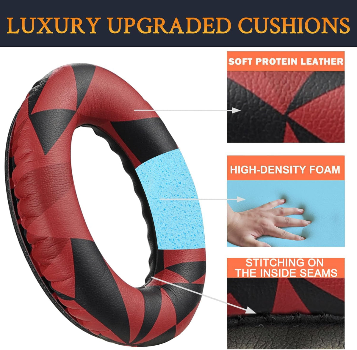 SoloWIT Replacement Earpads Cushions for Bose QuietComfort 35 (QC35) & Quiet Comfort 35 II (QC35 ii) Headphones, Ear Pads with Softer Leather, Noise Isolation Foam, Added Thickness (Red Storm)