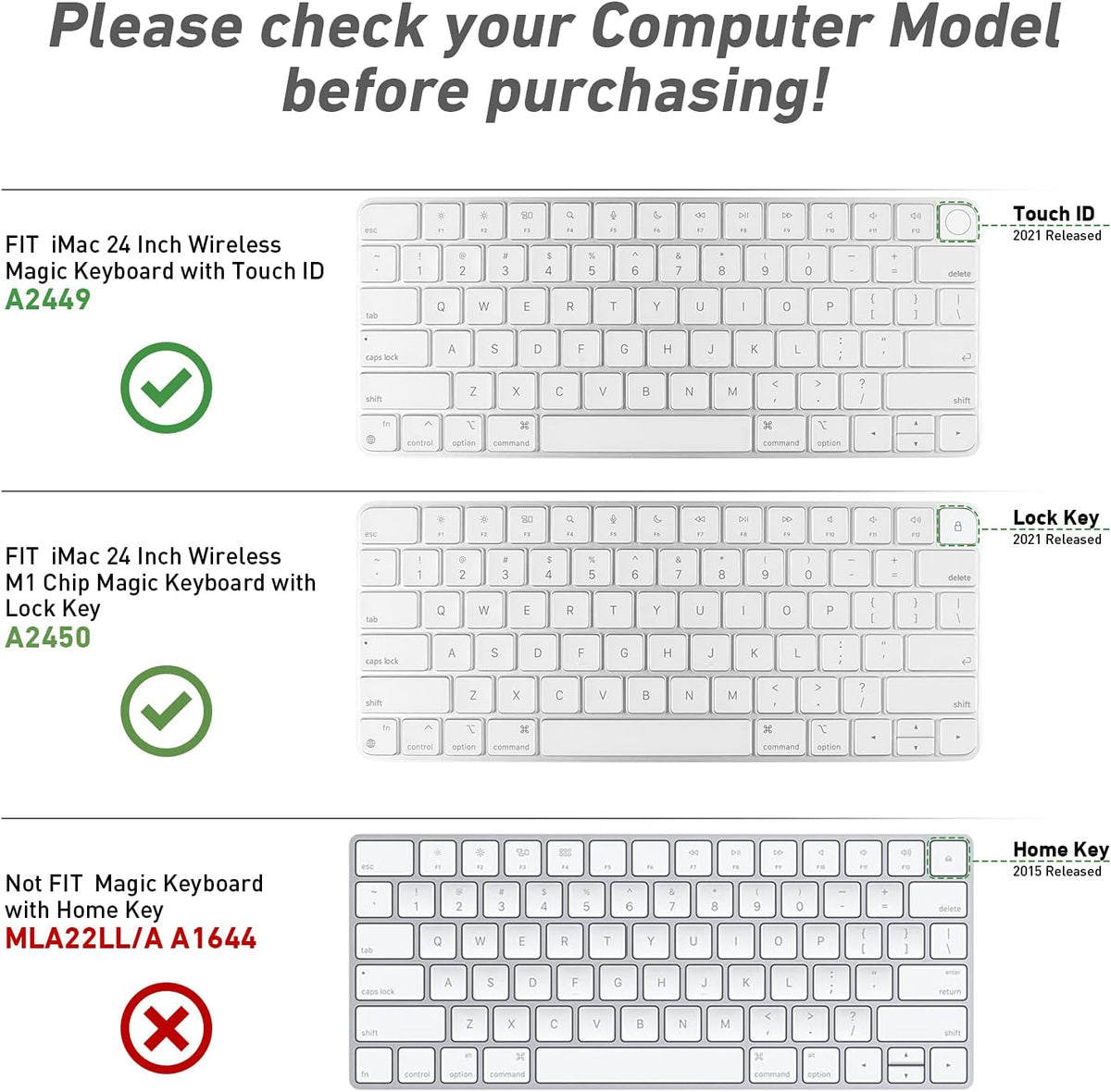 Allinside Silicone Keyboard Cover for iMac Magic Keyboard A2449/A2450, Protective Skin for iMac 24" Wireless Keyboard Released in 2021, US Layout, Transparent
