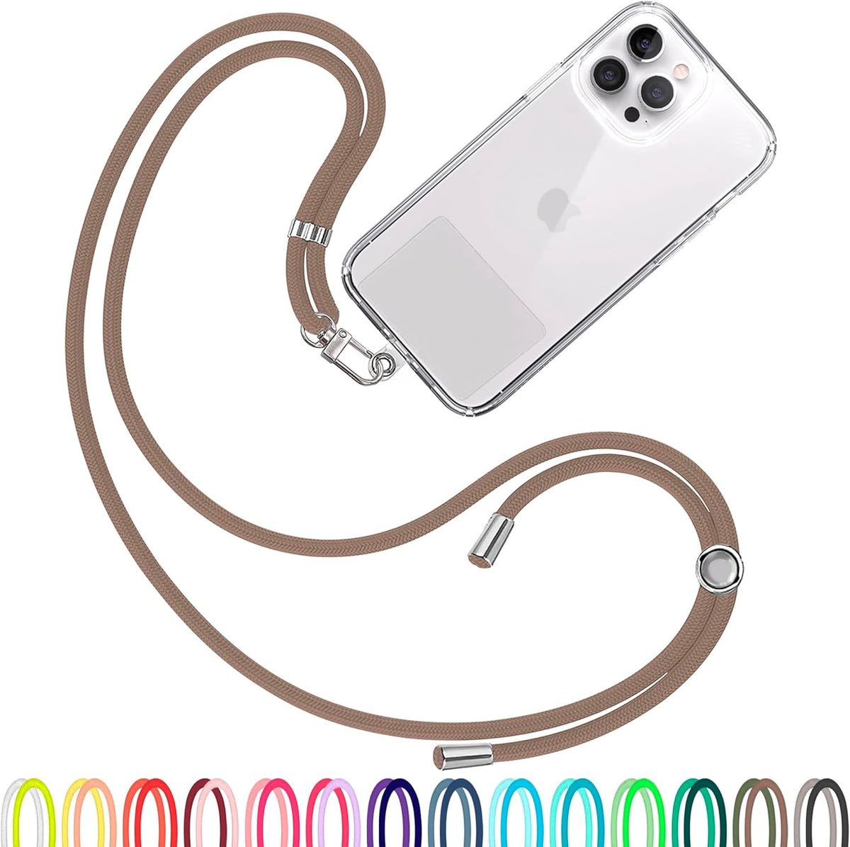 Cell Phone Lanyard [Brown] - Comfortable Universal Smartphone Lanyard - Easy to Use Neck Phone Holder [Clear Patch] - Adjustable Length Phone Strap Crossbody - Fits All Mobile Phones