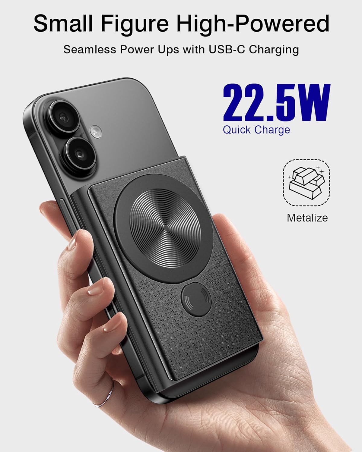 Kesguar Magnetic Portable Charger, 10000mAh 22.5W PD Super Fast Charging Wireless Power Bank. Ultra-Strong Magnet, USB C in&Out Battery Pack for Magsafe, iPhone 16/15/14/13/12 Pro Series, Black