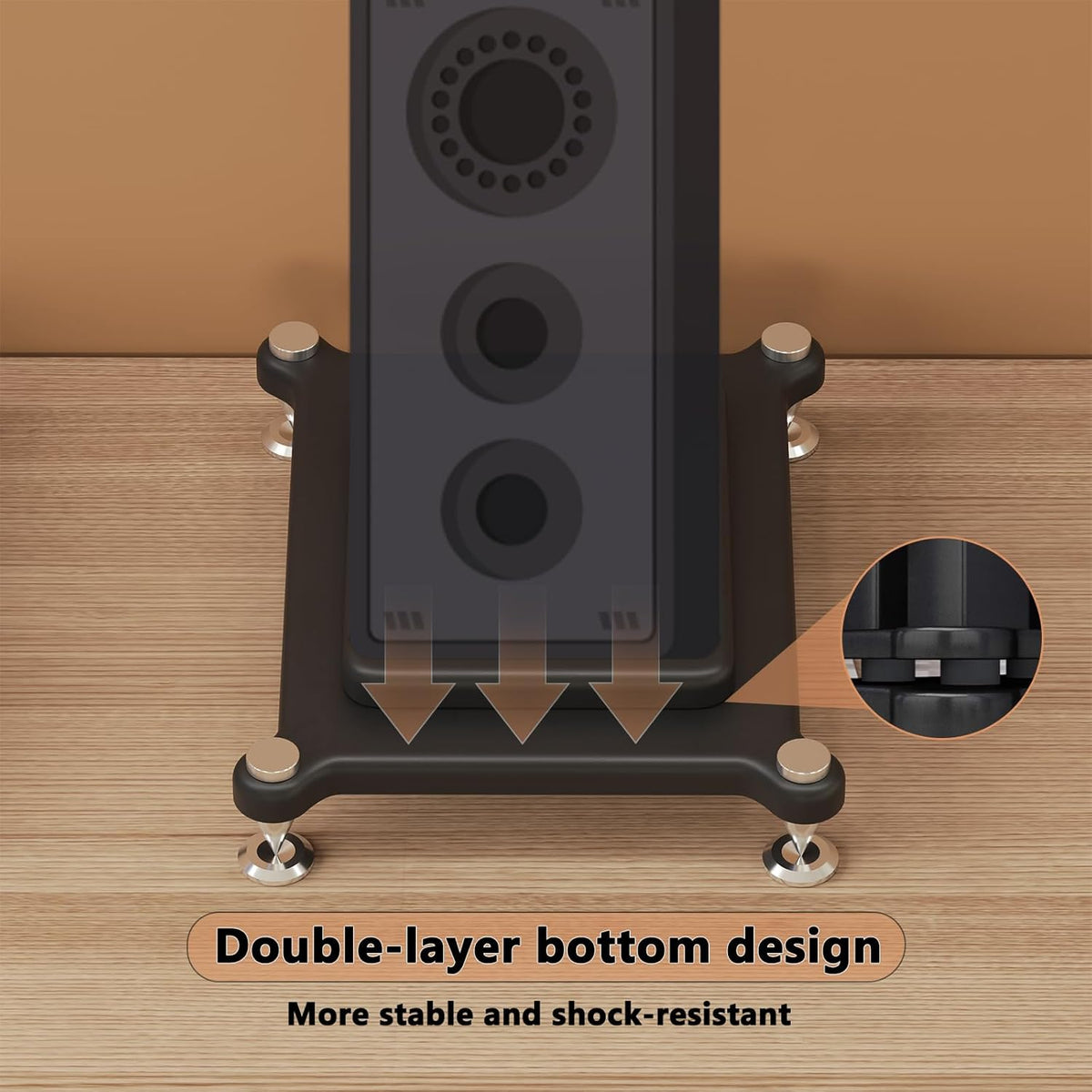 2pcs Subwoofer Isolation Stand, Double-Layered Speaker Isolation Stands with Stainless Steel Metal Feet, Acoustic Speakers Isolation Pad for Floor, Desktop (13.7×15.7in)
