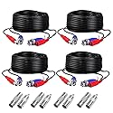 4-Pack 60ft Black Pre-Made All-in-One BNC Male to Male Video and Power Cable Wire Cord with RCA Connector for CCTV Security Camera