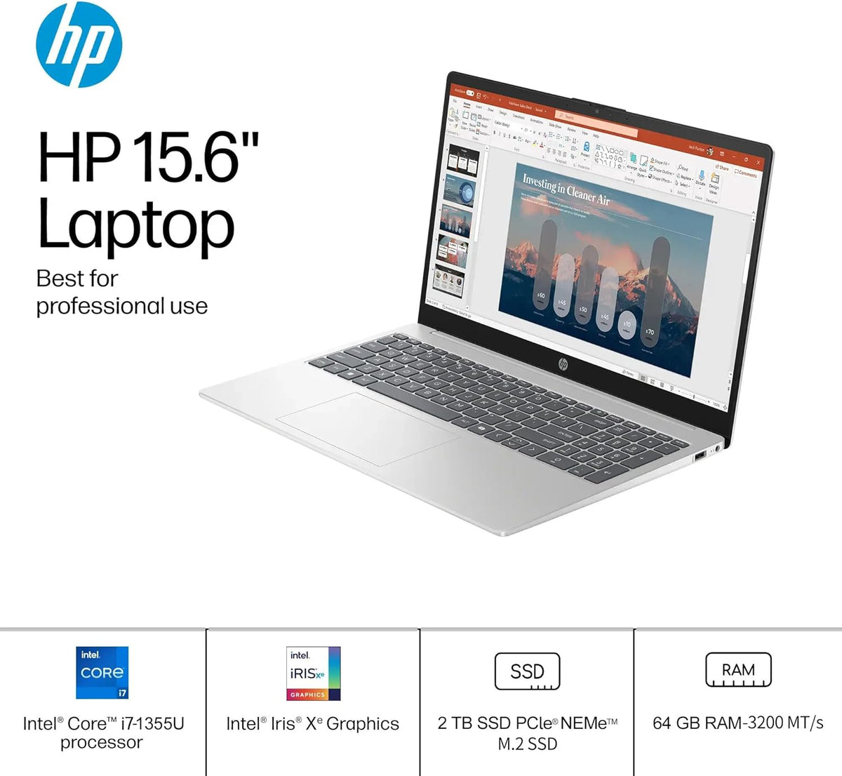 HP 15.6 Touchscreen Laptop Computer for Business, Intel 13th Gen i7-1355U(Up to 5.0 GHz), 15.6" FHD Touch Screen, 64 GB RAM, 2 TB SSD, Iris Xe GPU, Wi-Fi 6, HD Webcam, Windows 11 Pro, w/Accessories