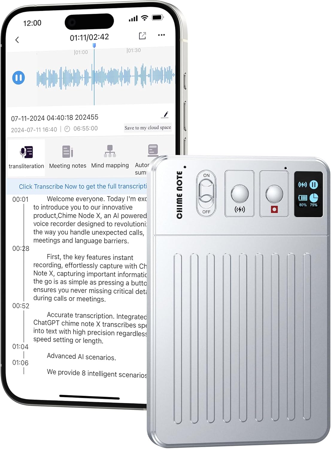 AI Voice Recorder Call Chatgpt, Digital Voice Recorder Support Free Audio Transcription and Text Summary,APP and Web Sync,107 Languages, 60H Recording, Applicable to Lecture, Meeting, Interview, etc