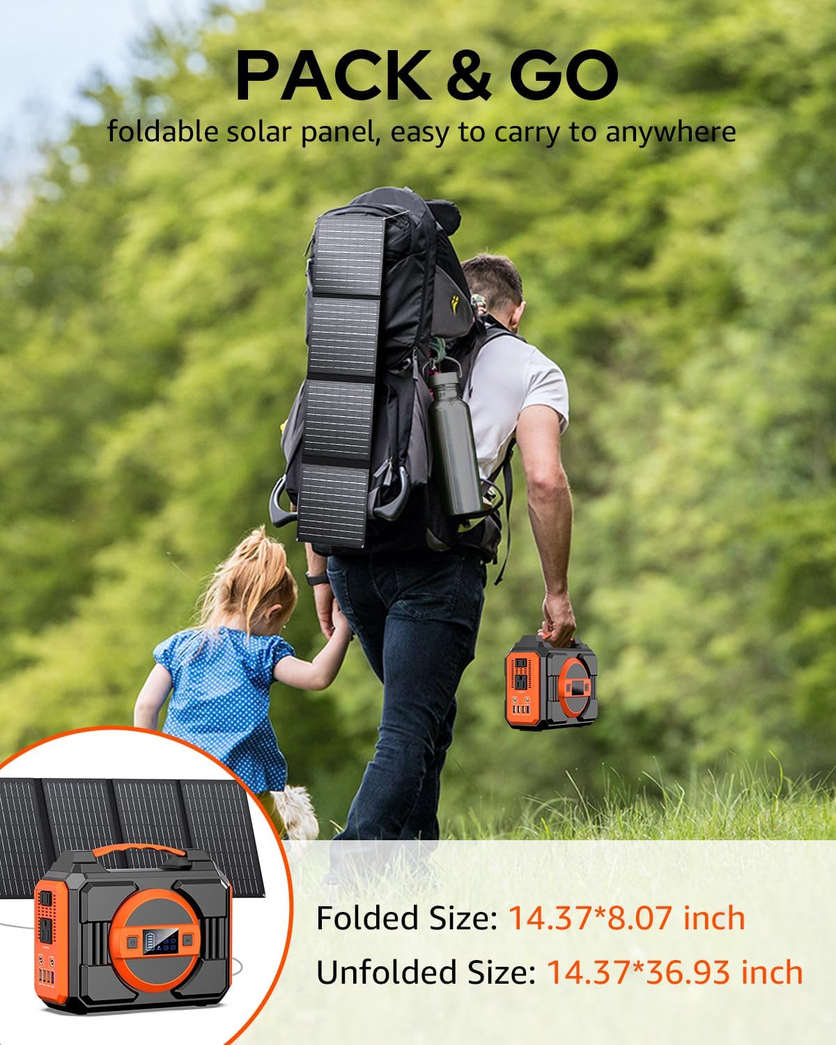 Solar Powered Generator 300W Rated, Portable Solar Generator Power Station with Solar Panels 40W Included, 220Wh Sola Power Bank with AC Outlet 110V Pure Sine Wave for Home Use Camping Outdoor
