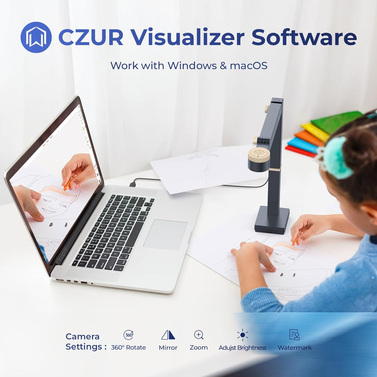 CZUR Fancy S Pro 12MP USB Document Camera for Teacher, 4K Webcam with Microphone and LED Light, Up to 60fps, Auto Focus, for Remote Teaching, Live Streaming, Web Conference, for Mac and Windows
