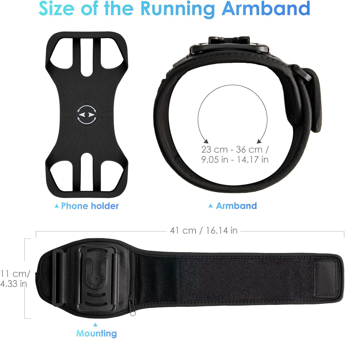 Cikyner Running Armband Phone Holder - 360 Rotatable & Detachable Sports Armband With Earphone/Cash Pocket for 4.5-7'' iPhone - for Gym, Hiking