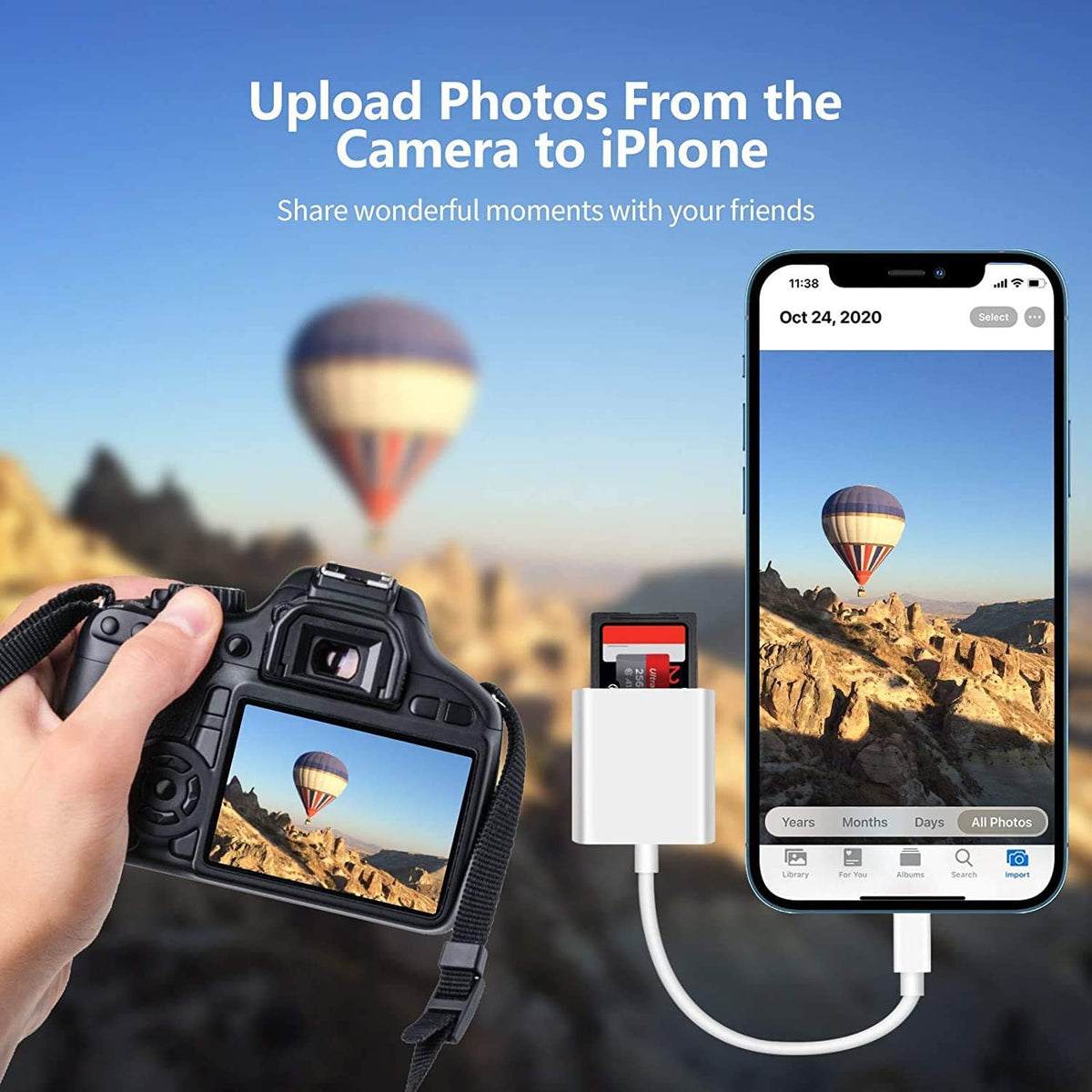 2 in 1 Lightning to SD Card Reader for iPhone, [Apple MFi Certified] Dual Slot Micro SD TF Trail Game Camera Memory Card Reader Adapter, Quickly Transfer Photos Videos Plug and Play