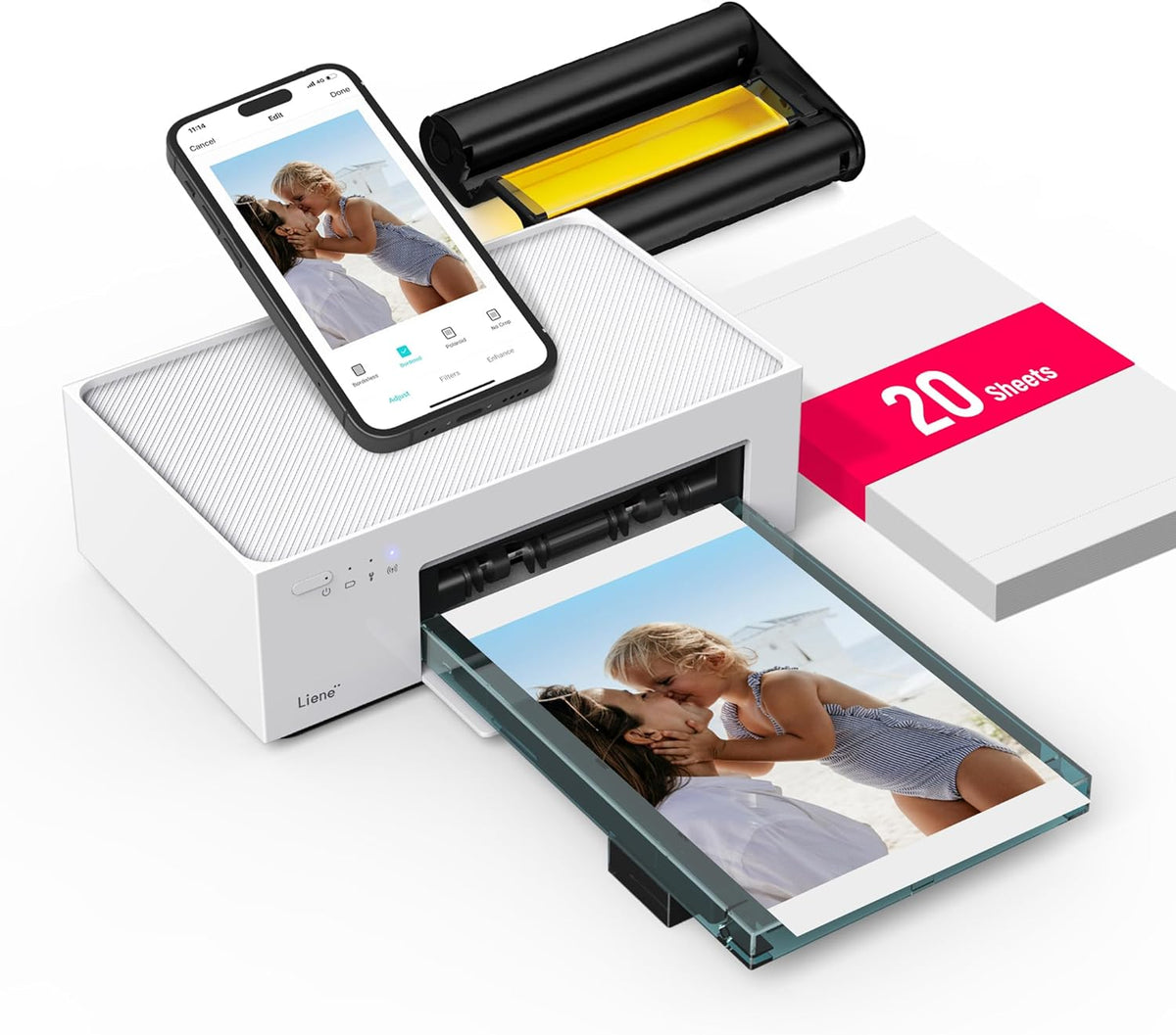 Liene 4x6'' Photo Printer, Wi-Fi Picture Printer, 20 Sheets, Full-Color Photo, Instant Phone Printer for iPhone, Android, Smartphone, Thermal dye Sublimation, Portable Photo Printer for Home Use