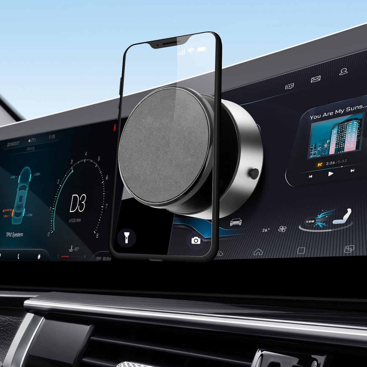 Muuto for MagSafe Car Mount, 360 Rotating Car Magnetic Phone Holder, Strong Adsorption Car Holder Windshield Dashboard Universal Suitable for iPhone and All Smartphones(Silver)
