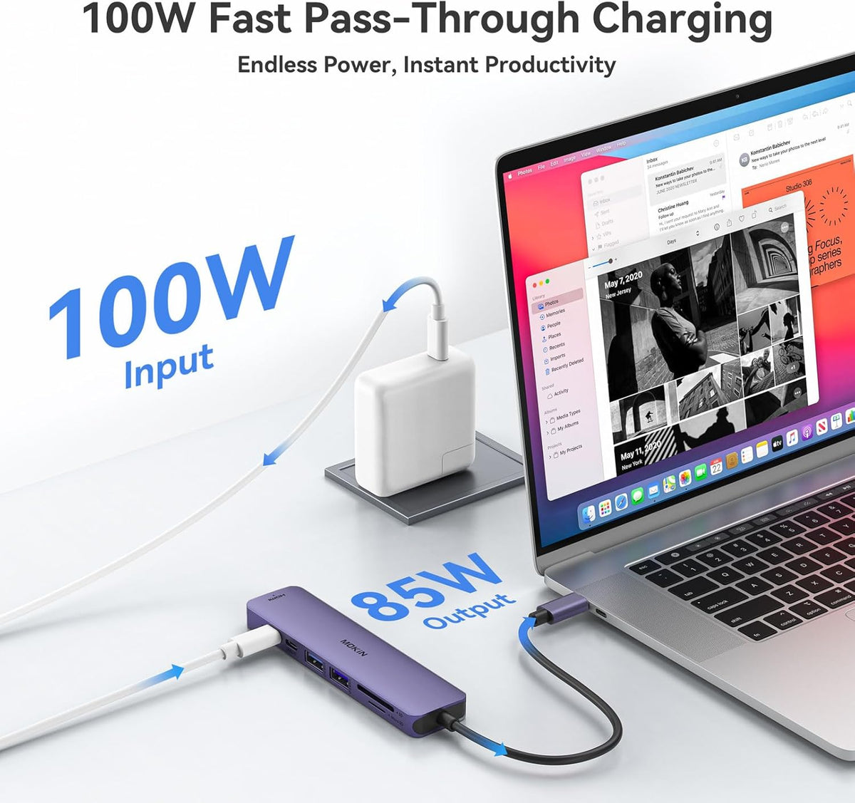 MOKiN 7 in 1 USB C Hub with HDMI, SD/TF Card Reader, USB 3.0, 100W PD Compatible for MacBook Pro/Air, Dell XPS, Lenovo Thinkpad