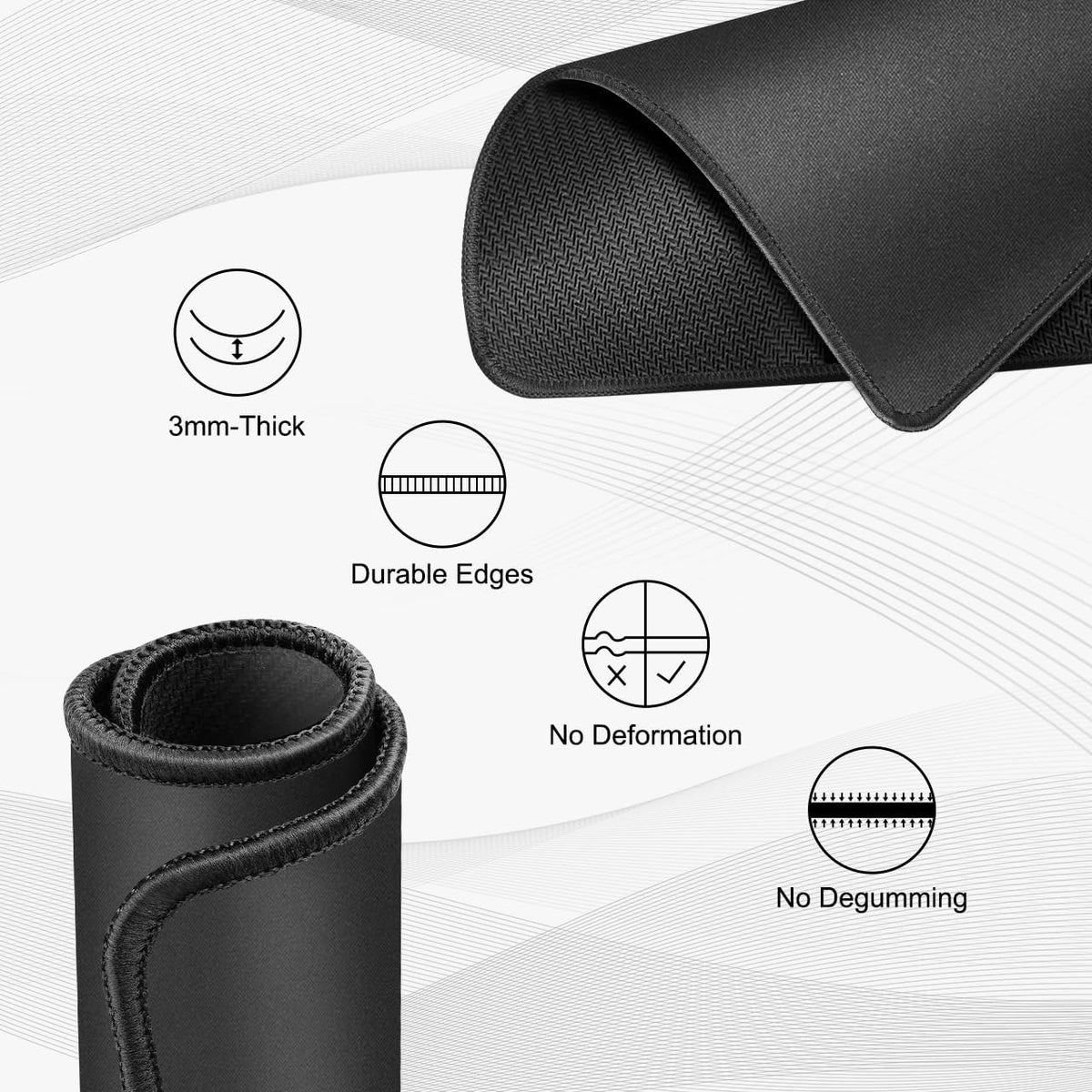 JIKIOU 3 Pack Mouse Pad with Stitched Edge, Comfortable Mouse Pads with Non-Slip Rubber Base, Washable Mousepads Bulk with Comfortable Cloth, Mouse Pads for Computers Laptop Mouse 10.2x8.3inch Black
