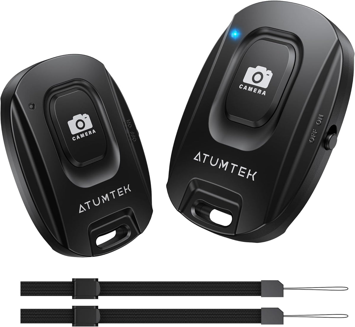 ATUMTEK Camera Remote Shutter for iPhone and Android Smartphones (2 Pack), Wireless Phone Remote Control Selfie Button for Photos and Videos (Bluetooth 5.2), Wrist Strap Included, Black